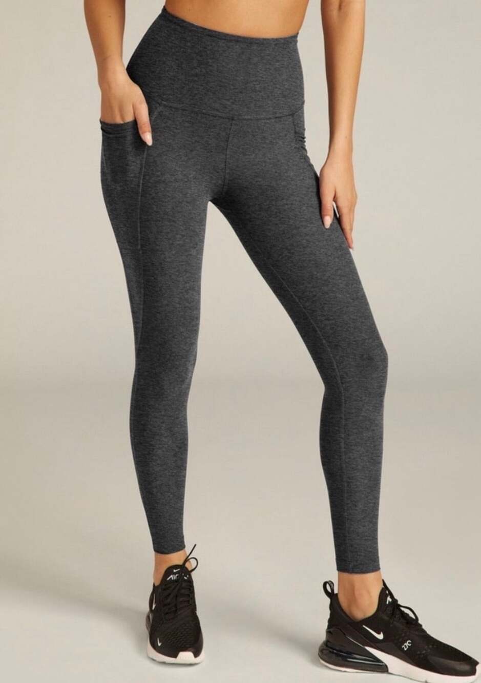 Beyond Yoga Spacedye High Waisted Leggings Dark Gray Side Pockets Size Large